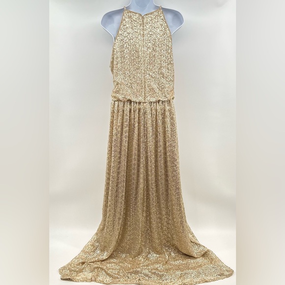 BILL LEVKOFF Sequin Net Gown Halter - Picture 6 of 11